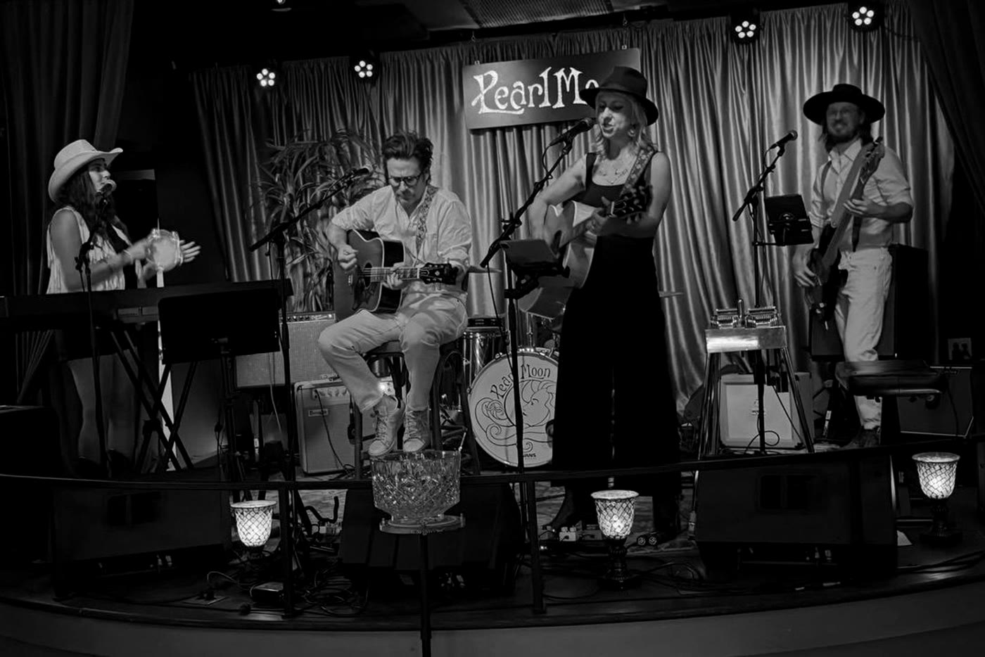 The NoPlace Nowhere Band on stage at Pearl Moon