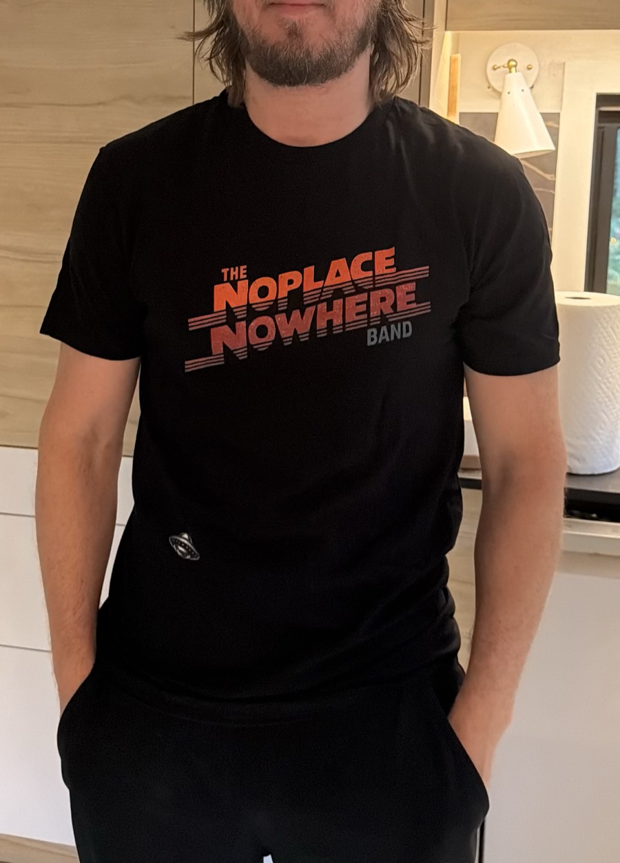 Black t-shirt, front: NoPlace Nowhere Band logo